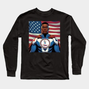 Richmond Virginia 1990s Comic Book Superhero RVA American Flag Long Sleeve T-Shirt